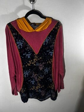 Story TellerWomen's 2x  Floral Panel Hooded Top in Rose and Mustard NWOT